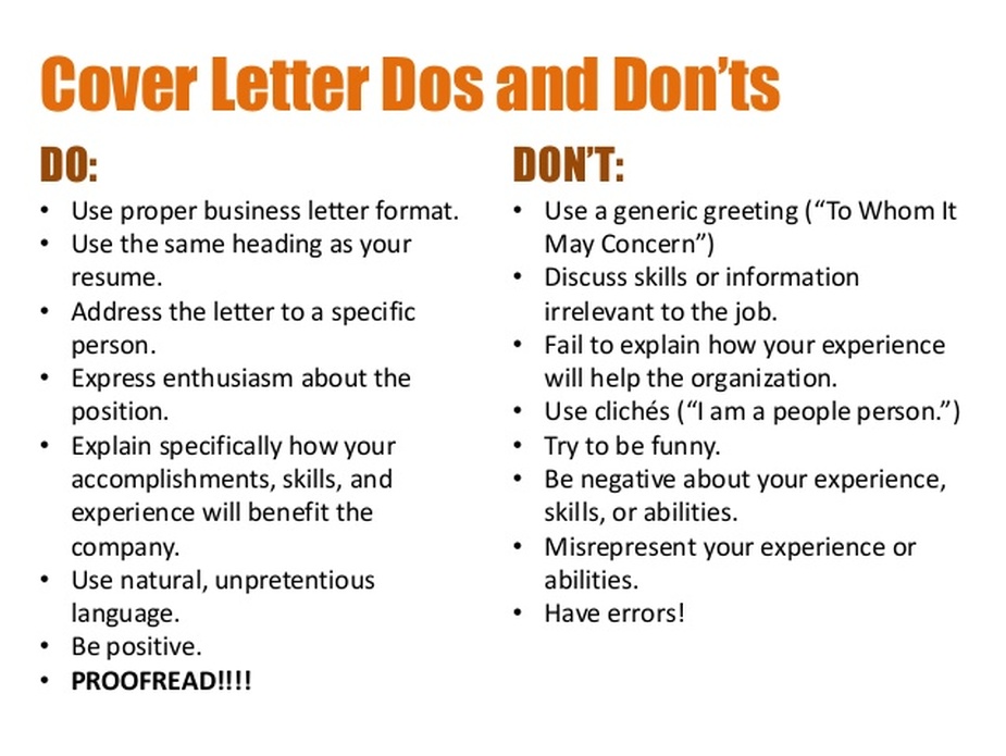 cover letter dos and don'ts